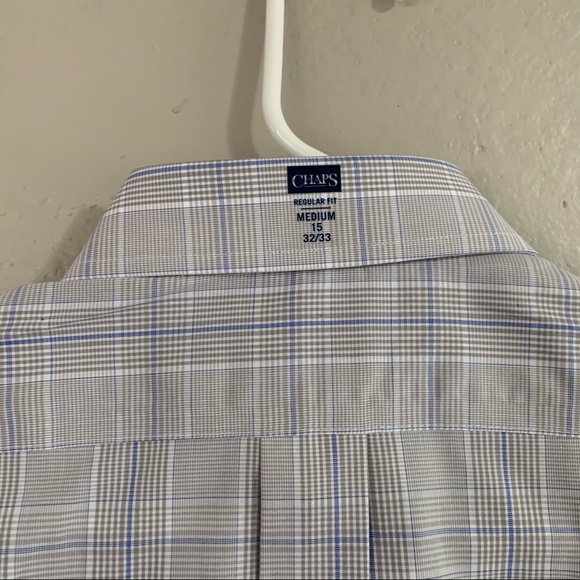 NWT Men’s CHAPS Blue & Gray Pattern Longsleeve Button Down Dress Shirt - Picture 9 of 9